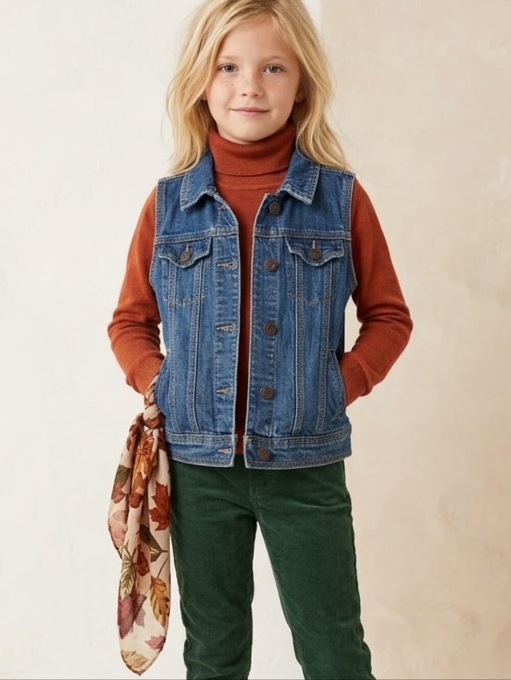 Cat & Jack Girl's Size L (10/12) Medium Wash Button Up Denim Stretch Vest